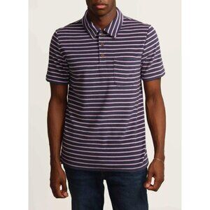 Magaschoni Stretch French Terry Striped Polo Shirt  Navy Blue Mens